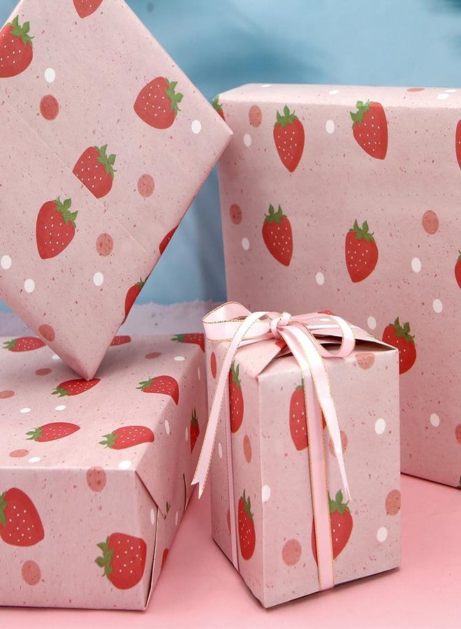 Geluode Strawberry Wrapping Paper, Pink Strawberry Gift Wrap Paper for Birthday, Baby Shower, Summer Hawaii Theme Party, Aloha Luau Pool Party, Holiday, 4 Sheets Folded Flat 20x28 inches - Image 5